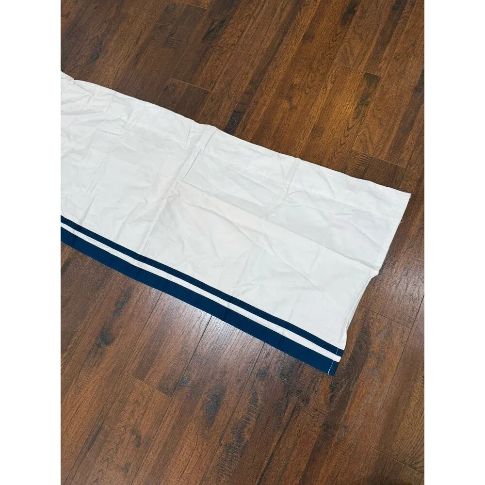 1 Pottery Barn Kids Valance Curtain Cotton White w/ Navy Stripe Pole Tabs 42x17”